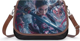 Generic Samurai Woman And Evil Crossbody Bag Womens Handbag PU Message Bags Shoulder Purse with Adjustable Strap