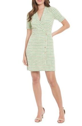London Times Short Sleeve Boucl&eacute; Faux Wrap Dress in Green at Nordstrom Rack, Size 12