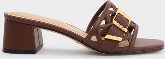 Charles & Keith Whitney Leather Cut-Out Heeled Mules