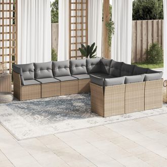 vidaXL Set De Sof&aacute;s De Jard&iacute;n 11pzas Con Cojines Rat&aacute;n Sint&eacute;tico Beige Vidaxl