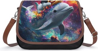 Generic Cat Riding on Dolphin Hot Dog Small Womens Crossbody Bags Shoulder Handbag with Adjustable Strap for Travel