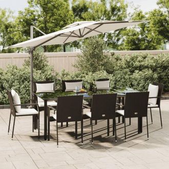 vidaXL Set De Comedor De Jard&iacute;n 9 Pzas Y Cojines Rat&aacute;n Sint&eacute;tico Negro Vidaxl