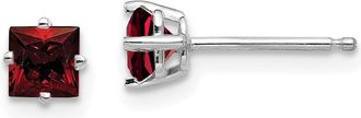 Diamond2Deal 14k White Gold 4mm Princess Cut Garnet Earrings