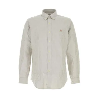 Polo Ralph Lauren Overhemden, Heren, Bruin, XL, Katoen, Custom Fit Gestreepte Oxford Overhemd