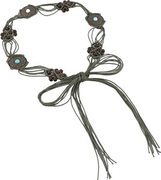 Generic Bohemian Woven Waist Rope Vintage Tassel Belts Self Tie Macrame Beaded Belt Thin Waistband (Army Green)