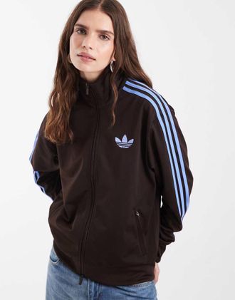 adidas Originals Firebird top della tuta ampio marrone e blu