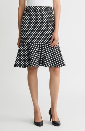 Kasper Flounce Hem Skirt in Black/Lily White at Nordstrom, Size 10