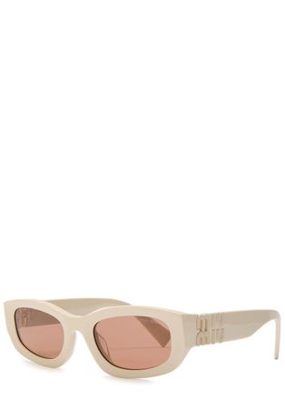 Miu Miu Narrow Rectangle-frame Sunglasses - Cream - One Size