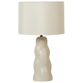 Beliani L&aacute;mpara De Mesa De Cer&aacute;mica Estilo Moderno Minimalista Con Pantalla De Papel De Lino Color Beige Vilar