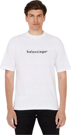 Balenciaga Droit Logo Print T-shirt - Heren - T-shirts - Wit - 2XS - Katoen - Tops
