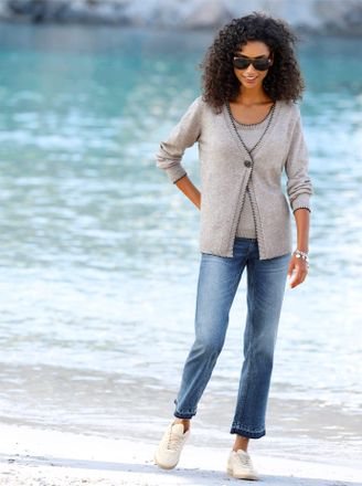 Heine Strickpullover HEINE Twinset, Damen, Gr. 34, taupe, meliert, 50% Viskose, 28% Polyester, 22% Polyamid, meliert, unifarben, Pullover Strickpullover