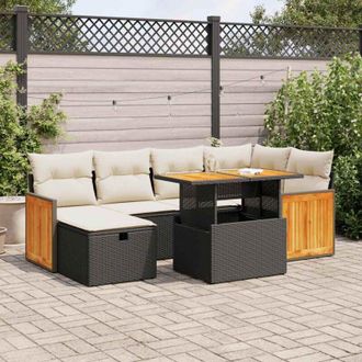 vidaXL Set De Sof&aacute;s De Jard&iacute;n Y Cojines 8 Piezas Rat&aacute;n Sint&eacute;tico Negro Vidaxl