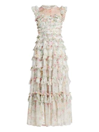 Needle & Thread floral-print tiered ruffle dress - women - Nylon - 18 - White