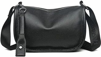 Generic Large Capacity Bag Single Shoulder Saddle Crossbody Linen Sewing Line Leather(Black)