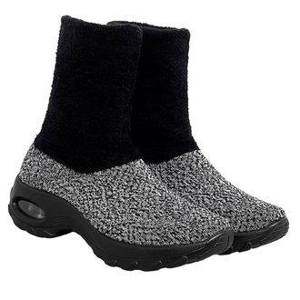 Frcolor Autumn Women Mid-Calf Snow Boots with Cushion Sole, Grey Fleece-Lined Warm Outdoor Footwear for Winter Cold Weather