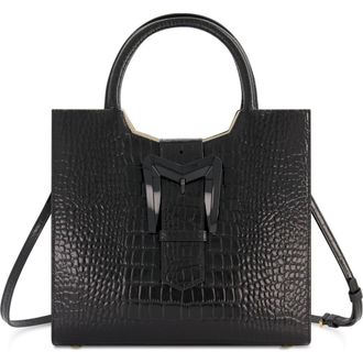 Mac Duggal Crocodile Leather Buckle Detail Medium Tote Bag in Black at Nordstrom