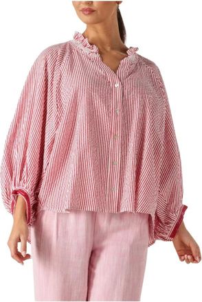 Pom Amsterdam Overhemden, Dames, Rood, XL, Katoen, Blouse Seersucker