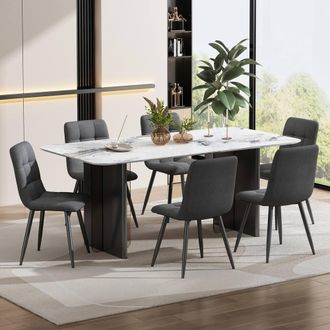 Merax Set of 4 Linen Upholstered Dining Chairs with Metal Legs in Grey