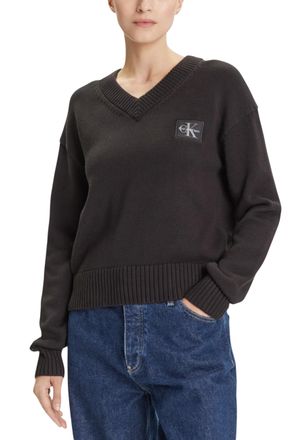 Calvin Klein Jeans Womens Vneck Long Sleeve Knit Sweater - Black Cotton - Size Medium