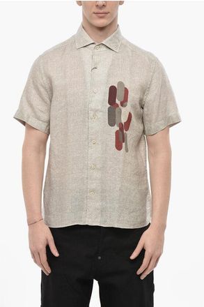 Corneliani Linen Short-Sleeve Shirt With Contrast Print size 41