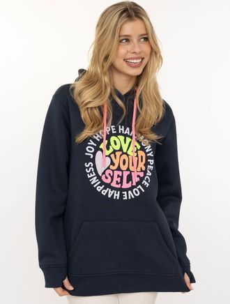 Zwillingsherz Hoodie ZWILLINGSHERZ Love Yourslef, Damen, Gr. L/XL, marine, Sweatware, Obermaterial: 50% Baumwolle, 50% Polyester, normal normal, ohne Ausschnitt, an