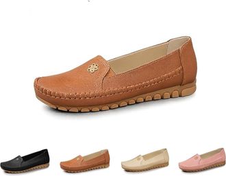 Generic Curvahouse Stylish Orthopedic Leather Shoes Loafers Slip On Stitched Flat-Soled Casual with Flower Non-Slip PU Loafers Shoes All-Day Comfort for Women