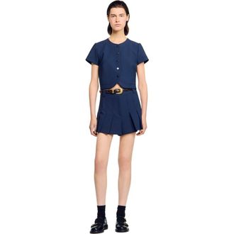 Sandro Rounded hem buttoned crop top in Navy Blue at Nordstrom, Size X-Large