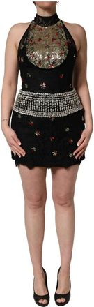 Dolce & Gabbana Sequin Embellished Sheath Mini Dress - Dames - Feestkleedjes - Zwart - S - Katoen - Kleedjes