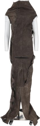 Rick Owens Brown Avant-Garde Raw Finish Cotton Maxi Dress