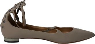 Aquazzura Pre-owned Womens Aquazzura Pointed Toe Ballet Flats in Grey Leather - Size EU 40