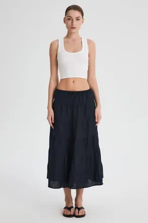 Orolay Bouquet Linen Skirt in Navy at Nordstrom, Size X-Small