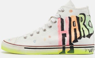 VETEMENTS White Canvas Printed Hard Core Happiness High Top Sneakers