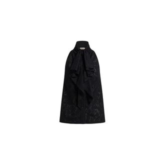 Alberta Ferretti Top con scollo allamericana in pizzo di lana con volant - - Tops - Donna - Nero - S