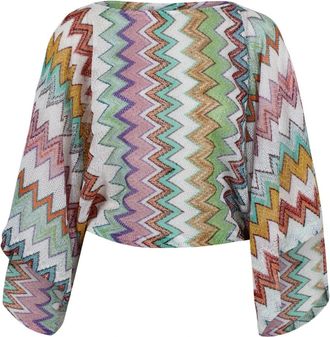 Missoni Capes, female, Multicolor, Size: M Cropped Mesh Top with Kimono Sleeves