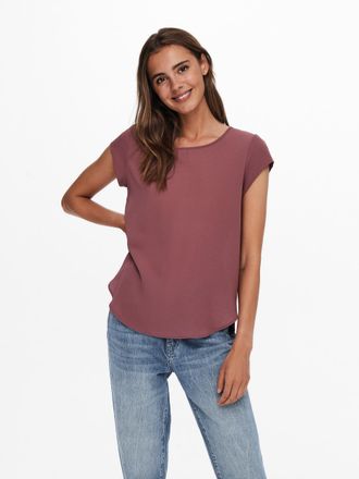 Only Kurzarmbluse ONLY ONLVIC - feminines Blusenshirt in lockerer Form, Damen, Gr. 34, bunt (rose braun), Web, Obermaterial: 97% Polyester, 3% Elasthan, un