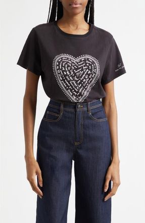 Cinq &agrave; Sept Rhinestone Detail Heart Graphic T-Shirt in Black/white at Nordstrom, Size Xx-Small