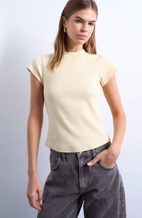 Topshop Rib Fitted Stretch Cotton T-Shirt in Yellow at Nordstrom, Size X-Small