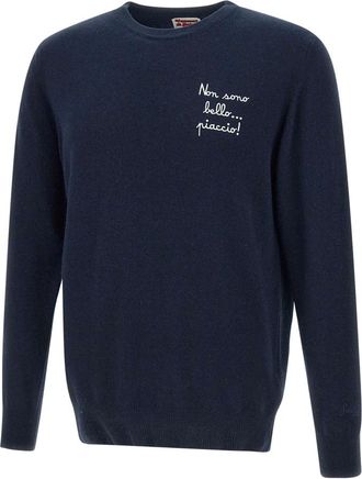 MC2 Saint Barth Round-neck Knitwear, male, Blue, Size: XL Blue Wool Cashmere Holiday Sweater