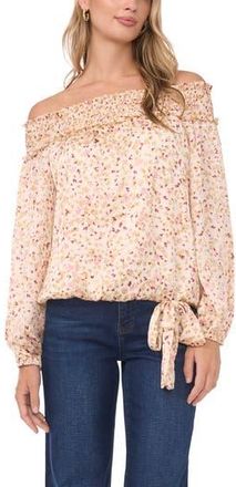 Vince Camuto Print Tie Hem Off the Shoulder Top in Birch at Nordstrom Rack, Size Xx-Large