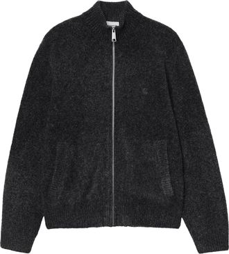 Carhartt Work in Progress Charcoal Full-Zip Sweater Jacket with Textured Knit and Ribbed Details