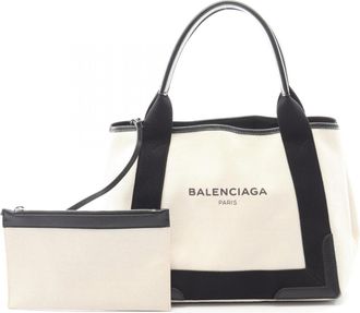 Balenciaga Black White Canvas Leather Handbag Pouch Tote Bag (Pre-Owned)