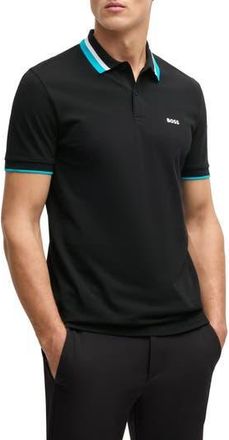 BOSS Paddy Tipped Cotton Polo in Black at Nordstrom Rack, Size Xxx-Large