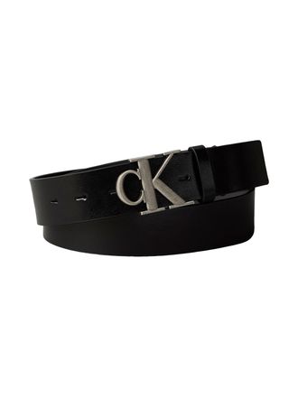 Calvin Klein Lederg&uuml;rtel CALVIN KLEIN MONOGRAM BUCKLE 35MM, Herren, Gr. 11,5, silber (schwarz, antique silber), Rindsleder, unifarben, G&uuml;rtel Lederg&uuml;rtel, Gr&ouml;ssenv