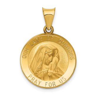 Diamond2Deal 14k Yellow Gold Polished and Satin Our Lady of Sorrows Medal Hollow Pendant