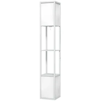 HOMCOM Lampada Moderna Da Terra 2 Paralumi E 2 Ripiani Lampadine E27 Bianco - Homcom