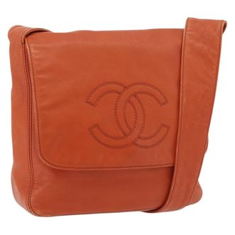 Chanel Shoulder Bag Suede Patchwork Orange Leather Handbag (Pre-Owned)