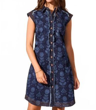 Tribal Denim Mini Dress In Deep Marine
