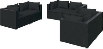 vidaXL Set De Muebles De Jard&iacute;n 6 Pzas Y Cojines Rat&aacute;n Sint&eacute;tico Negro Vidaxl