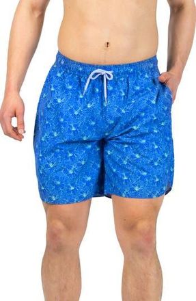 Tailorbyrd Tropical Floral Print Swim Trunks in Island Blue at Nordstrom Rack, Size X-Large