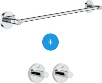 GROHE Essentials Set De 2 Ganchos De Pared Con Fijaci&oacute;n Invisible + Toallero Met&aacute;lico (40364001 + 40688001)